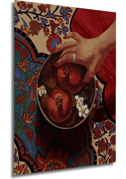 Nar ve Zarafet Yağlı Boya Görünümlü Ahşap Dekoratif Tablo Dikdörtgen Tablo fırsatları