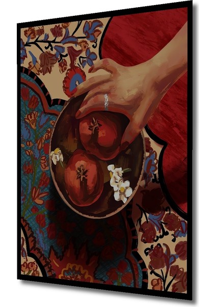 Nar ve Zarafet Yağlı Boya Görünümlü Ahşap Dekoratif Tablo Dikdörtgen Tablo indirimleri