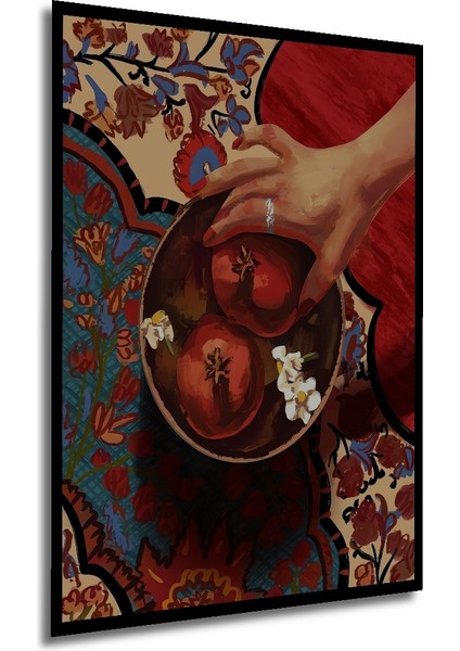Nar ve Zarafet Yağlı Boya Görünümlü Ahşap Dekoratif Tablo Dikdörtgen Tablo