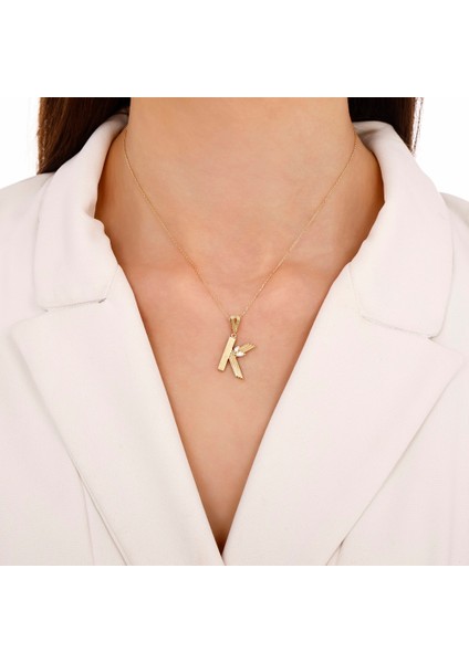Altın K Harf Kolye Ucu - 14K modelleri