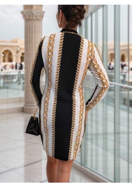 Kadın Uzun Kollu Bisiklet Yaka Scuba Midi Boy Elbise