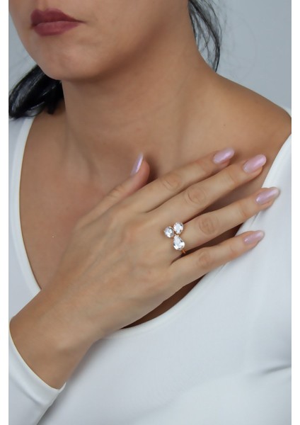 Üç Kristal Taşlı Ayarlanabilir Yüzük