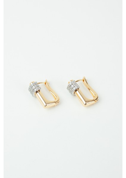 Altın Kaplama, Zirkon Taşlı Klipsli Tasarım Küpe