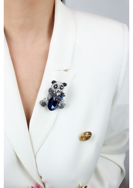 Zirkon Taşlı Panda Figür Broş