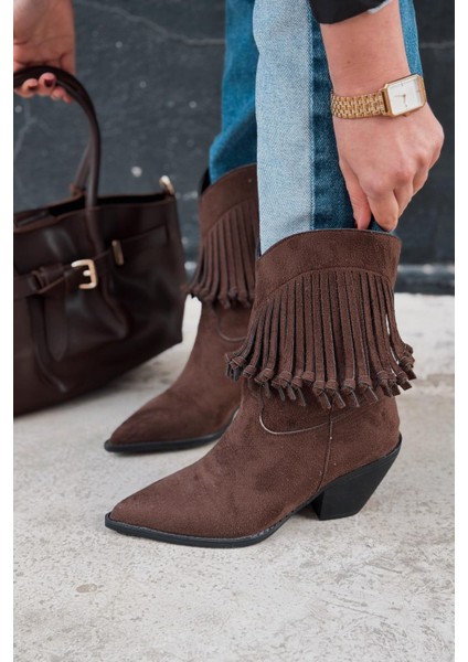 Iserne Kadın Kovboy Bot Acıkahve Süet Püsküllü