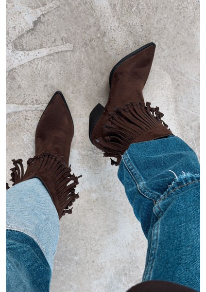 Iserne Kadın Kovboy Bot Acıkahve Süet Püsküllü modelleri