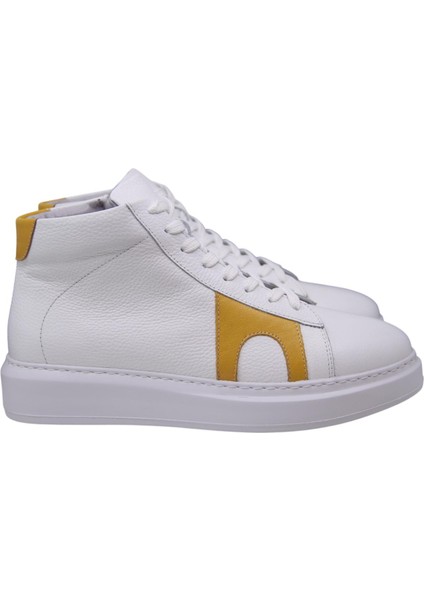 Erkek Beyaz-Hardal Detaylı Bağcıklı-Fermuarlı Hakiki Deri Kışlık Bot fiyatları