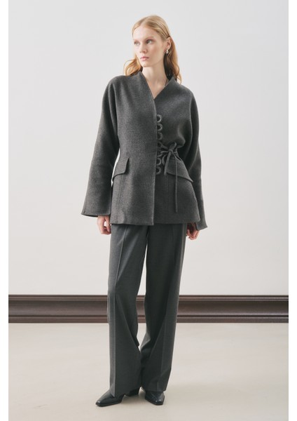 Aroa Bağlamalı Kaşe Ceket Antrasit modelleri