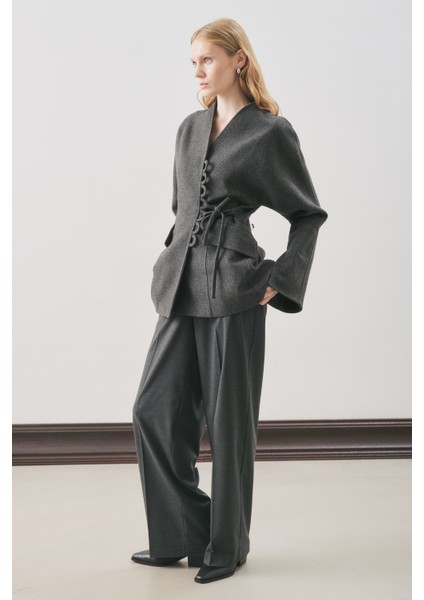 Aroa Bağlamalı Kaşe Ceket Antrasit fırsatları