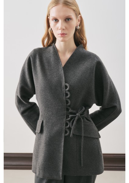 Aroa Bağlamalı Kaşe Ceket Antrasit indirimleri