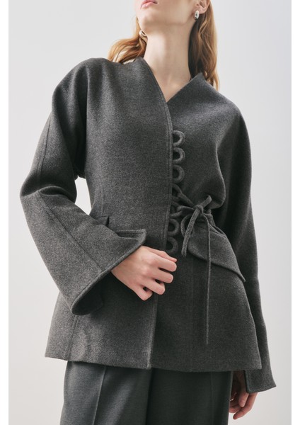 Aroa Bağlamalı Kaşe Ceket Antrasit