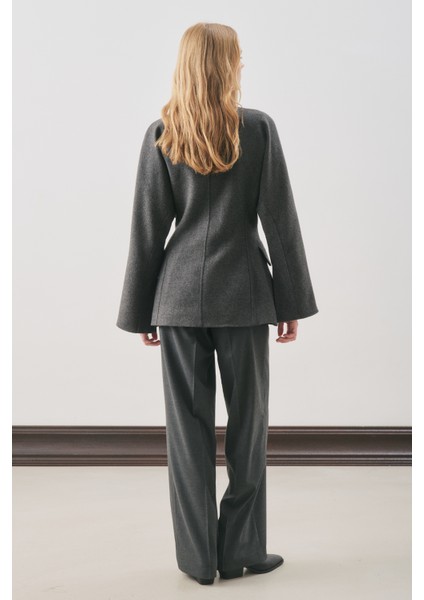 Aroa Bağlamalı Kaşe Ceket Antrasit