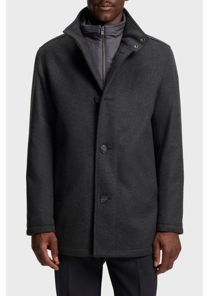 Yün ve Kaşmir Karışımlı Relaxed Fit Dik Yaka Kaban Erkek Kaban 50549193 030