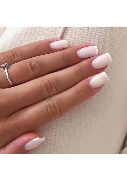 Açık Beyaz French Düz Kesim Takma Tırnak Seti (24 Adet)