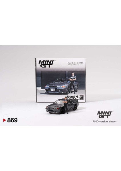 1:64 Nissan Skyline Gt-R R32 Gunmetal + Tsugio Matsuda Figür (869) Diecast Model Araba