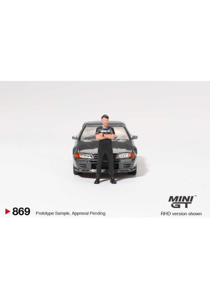 1:64 Nissan Skyline Gt-R R32 Gunmetal + Tsugio Matsuda Figür (869) Diecast Model Araba modelleri