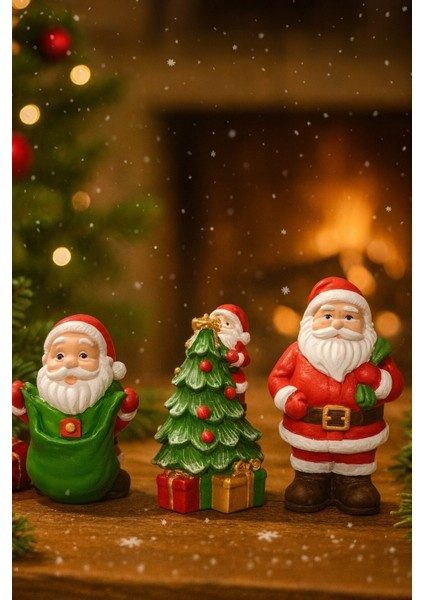 Yeniyıl Ruhunu Yansıtan 3’lü yılbaşı Noel Baba Biblo Seti Masa Figürleri Ev ofis Vitrin Dekoru 10 cm modelleri