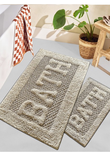 Rueso Bej 2li %100 Pamuklu Banyo Paspas Seti