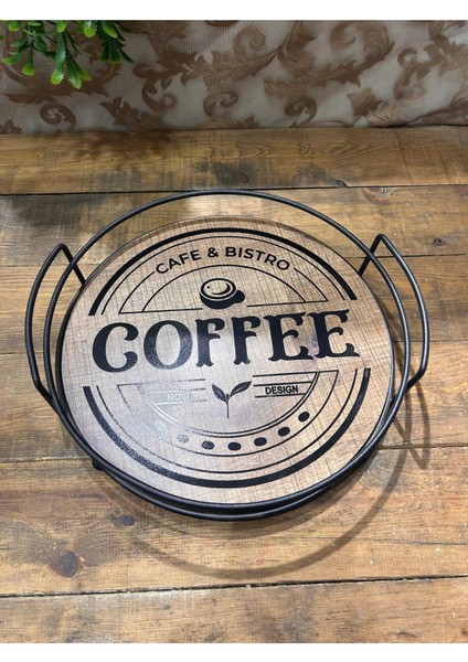 Ahşap Baskılı Tepsi Yuvarlak