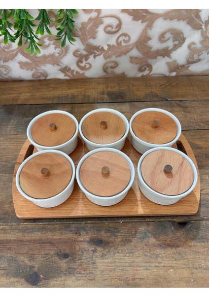 Ahşap Tepsili Yuvarlak Kahvaltılık 6 Lı