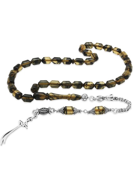 Kararmaz Metal Arnavut Püsküllü Uçlu Kapsül Kesim Siyah Beyaz Ateş Kehribar Tesbih