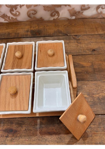 Ahşap Tepsili Kahvaltılık Kare 6 Lı