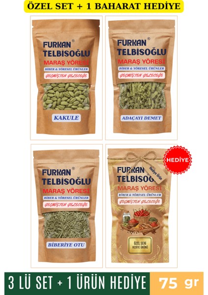 Kakule 75GR + Adaçayı Demet 75GR + Biberiye Otu Çayı 75GR + 1 Baharat Hediye