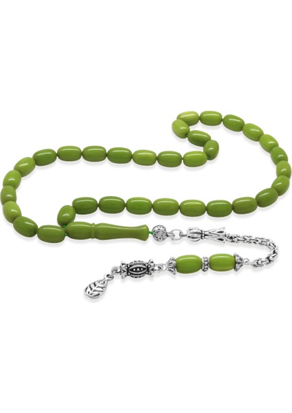 Kararmaz Metal Arnavut Zincir Püsküllü Özel Kesim Orman Yeşili Sıkma Kehribar Tesbih