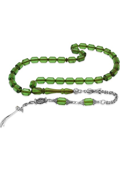 Kararmaz Metal Arnavut Püsküllü Uçlu Kapsül Kesim Su Yeşili Ateş Kehribar Tesbih