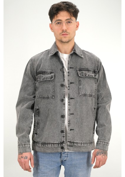 Erkek Füme Yıkamalı Kot Ceket Rahat Kalıp Gömlek Yaka Kapaklı Çift Cep fiyatları