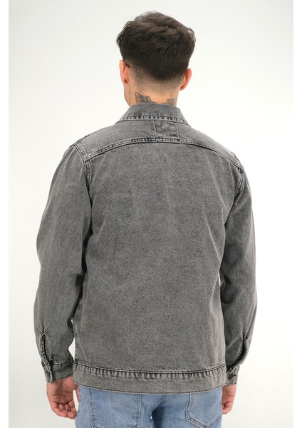Erkek Füme Yıkamalı Kot Ceket Rahat Kalıp Gömlek Yaka Kapaklı Çift Cep indirimleri