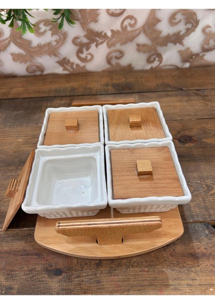 Ahşap Tepsili Kare Kahvaltılık 4 Lü fiyatları