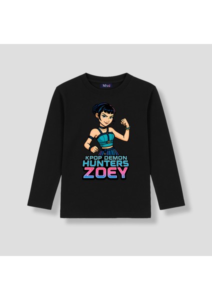 Kpop Demon Hunters Huntrix Zoey Uzun Kollu Baskılı Kız Çocuk Tişört (4-13 Yaş)