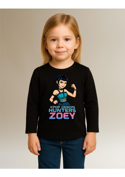 Kpop Demon Hunters Huntrix Zoey Uzun Kollu Baskılı Kız Çocuk Tişört (4-13 Yaş) modelleri