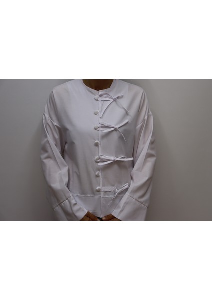 Terrycotton Kumaş Etek Üstü Fiyonklu Dar-Slim Kalıp Ispanyol Kol Kadın Gömlek fiyatları