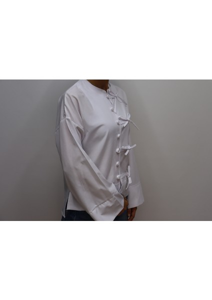 Terrycotton Kumaş Etek Üstü Fiyonklu Dar-Slim Kalıp Ispanyol Kol Kadın Gömlek modelleri