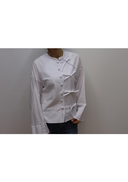 Terrycotton Kumaş Etek Üstü Fiyonklu Dar-Slim Kalıp Ispanyol Kol Kadın Gömlek fırsatları