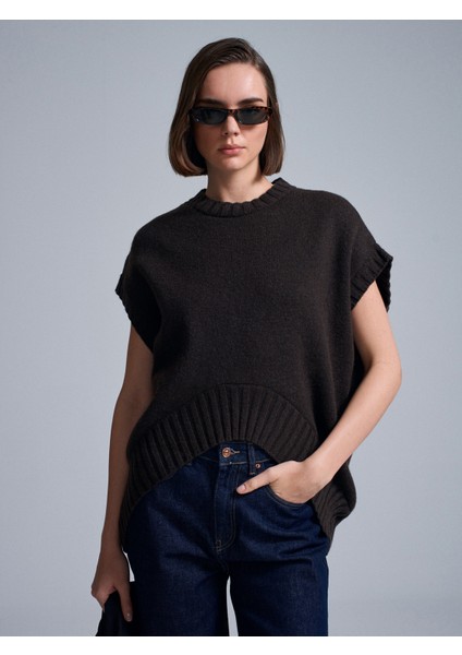 10839 Yün Karışımlı Oversize Süveter-Kahve