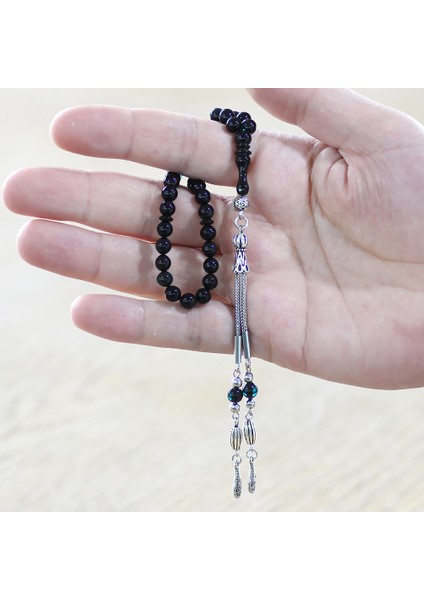 Kararmaz Metal Püsküllü Küre Kesim Bilek Boy Mavi Siyah Sıkma Kehribar Tesbih fırsatları