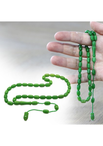 Sistemli Özel Kesim Zümrüt Yeşil Sıkma Kehribar Tesbih fiyatları
