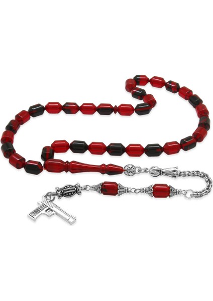 Kararmaz Metal Arnavut Püsküllü Uçlu Kapsül Kesim Kırmızı Siyah Ateş Kehribar Tesbih