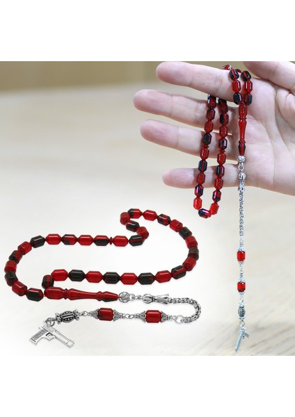 Kararmaz Metal Arnavut Püsküllü Uçlu Kapsül Kesim Kırmızı Siyah Ateş Kehribar Tesbih fiyatları