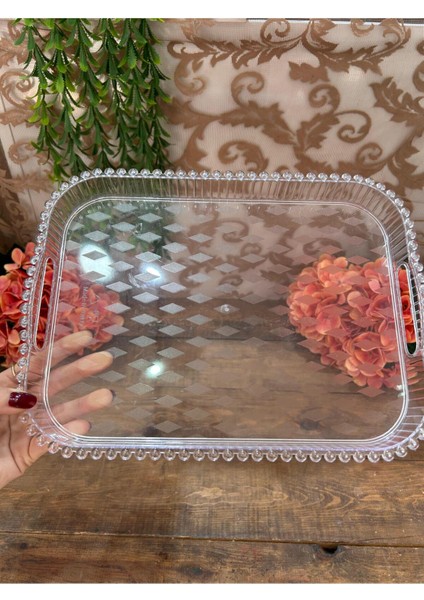 Mika Dikdörtgen Kenarları Boncuklu Tepsi modelleri