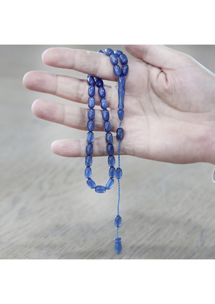 Sistemli Özel Kesim Sedefli Mavi Sıkma Kehribar Tesbih modelleri