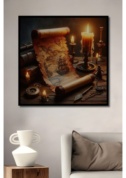 Antik Harita Detaylı Yağlı Boya Görünümlü Ahşap Dekoratif Tablo Dikdörtgen Tablo fiyatları