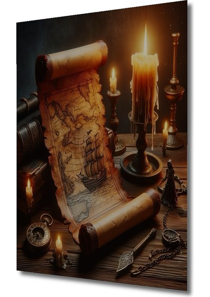 Antik Harita Detaylı Yağlı Boya Görünümlü Ahşap Dekoratif Tablo Dikdörtgen Tablo modelleri