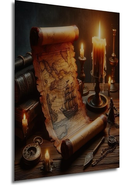 Antik Harita Detaylı Yağlı Boya Görünümlü Ahşap Dekoratif Tablo Dikdörtgen Tablo fırsatları