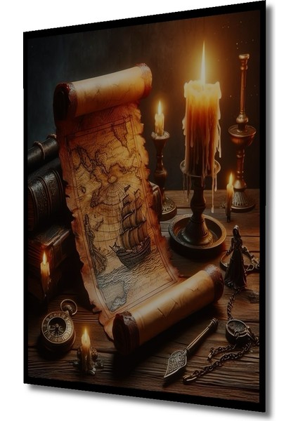 Antik Harita Detaylı Yağlı Boya Görünümlü Ahşap Dekoratif Tablo Dikdörtgen Tablo indirimleri