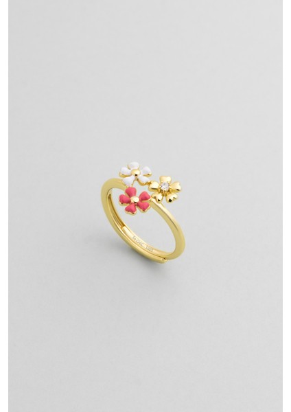 Sevilla Çiçeği 18 Ayar Sarı Altın Kaplama Gümüş Ayarlanabilir Yüzük