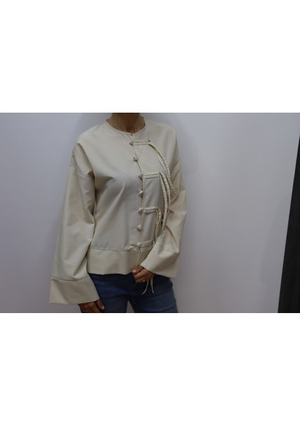 Terrycotton Kumaş Etek Üstü Fiyonklu Dar-Slim Kalıp Ispanyol Kol Kadın Gömlek fiyatları